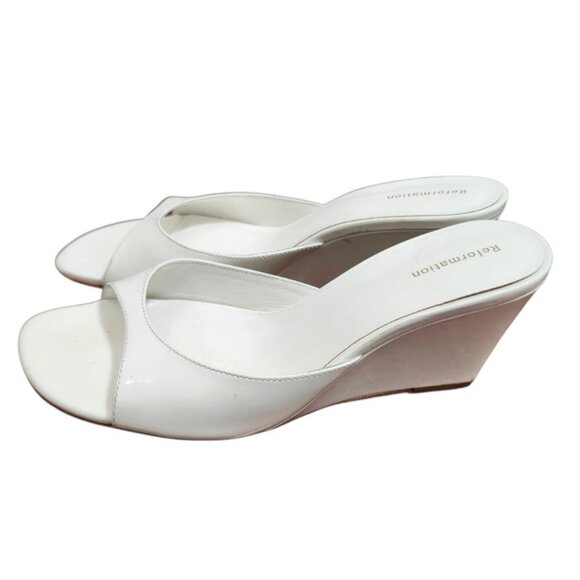 Reformation White Patent Leather Wedge Sandals Women’s Slip On Open Toe Size 6 - Picture 6 of 11